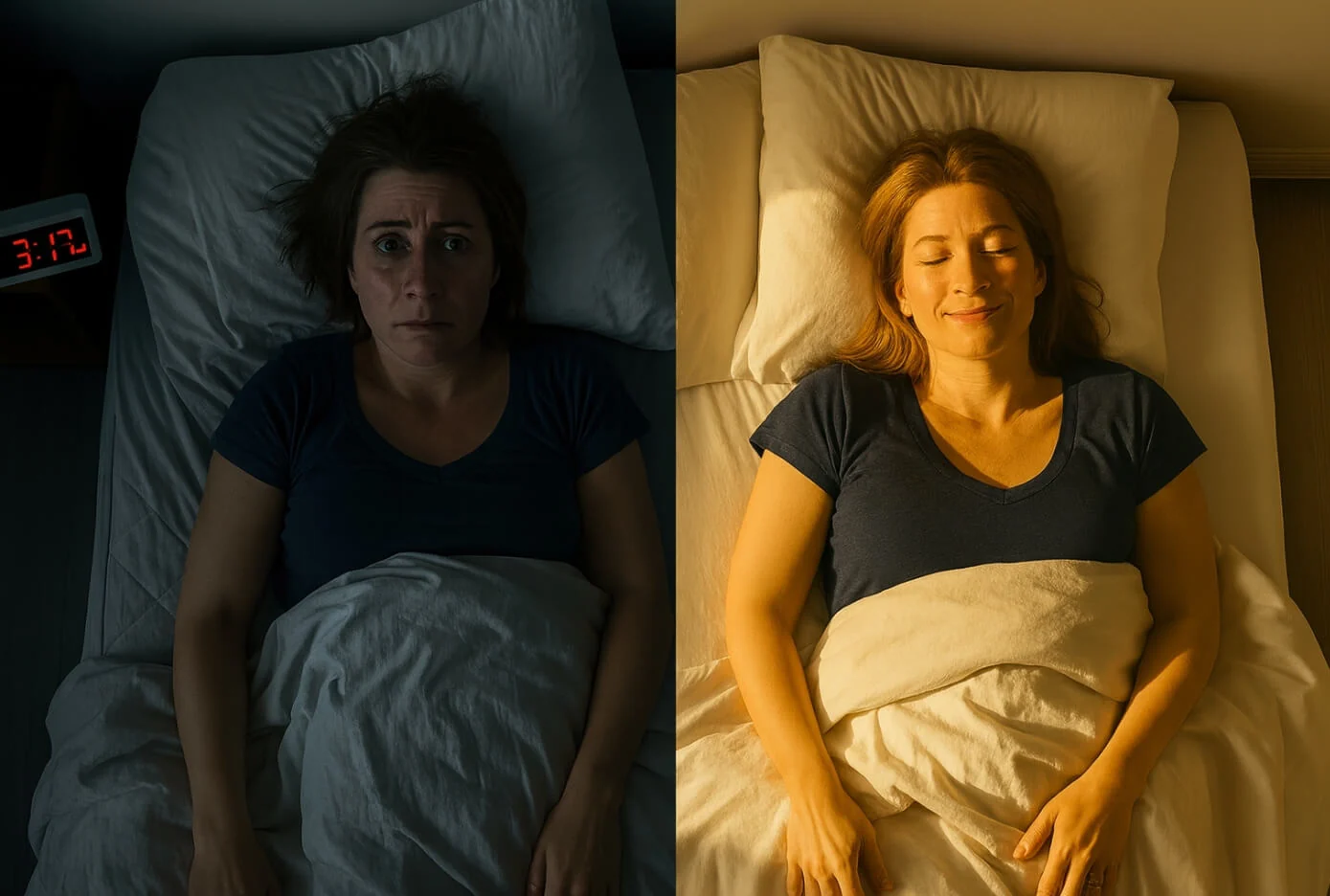 Comparación entre una noche sin descanso y una noche descansada
